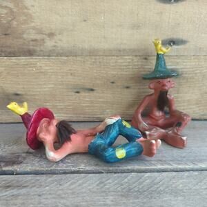 Vtg 1950s Mid-Century Hillbilly Ceramic Salt & Pepper Shakers Beards Kitschy